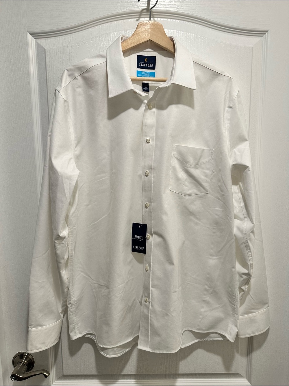 Stafford COOLMAX Men’s Oxford Long Sleeve White Dress Shirt, Size XL Slim Fit